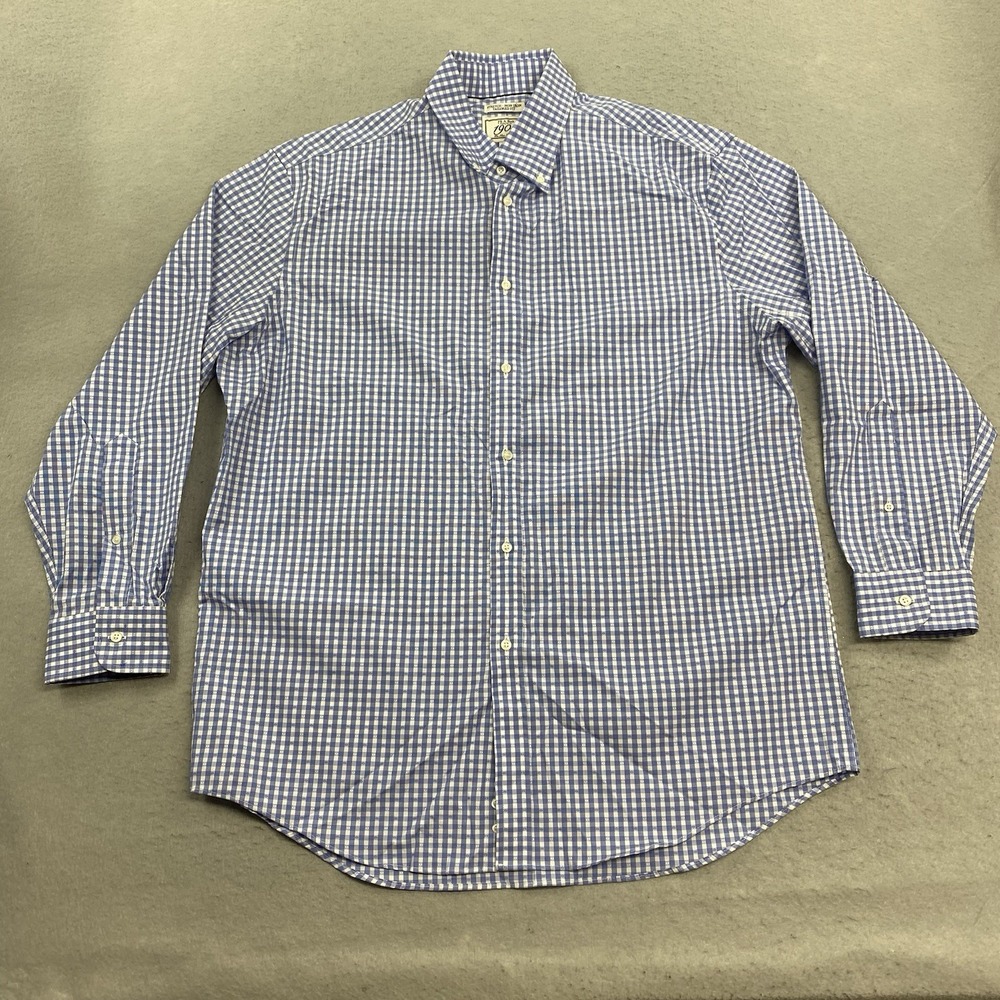 Jos A Bank Shirt Men 17 Blue White Button Down Traveler Tailored Fit